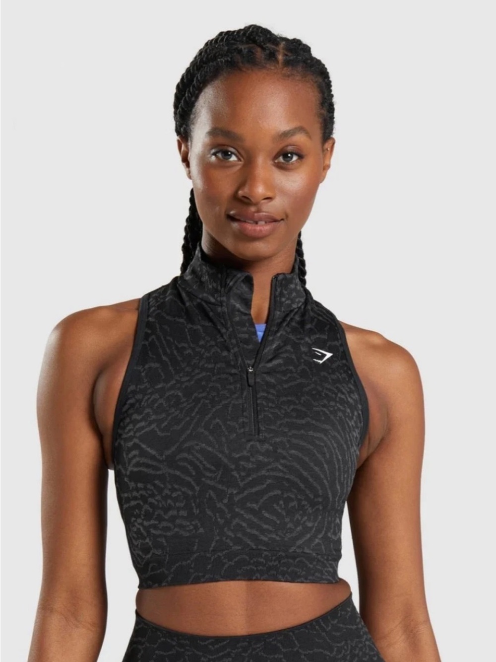 Gymshark Adapt Animal Seamless Crop Zip Sports Bra Tank Black Grey Size Small